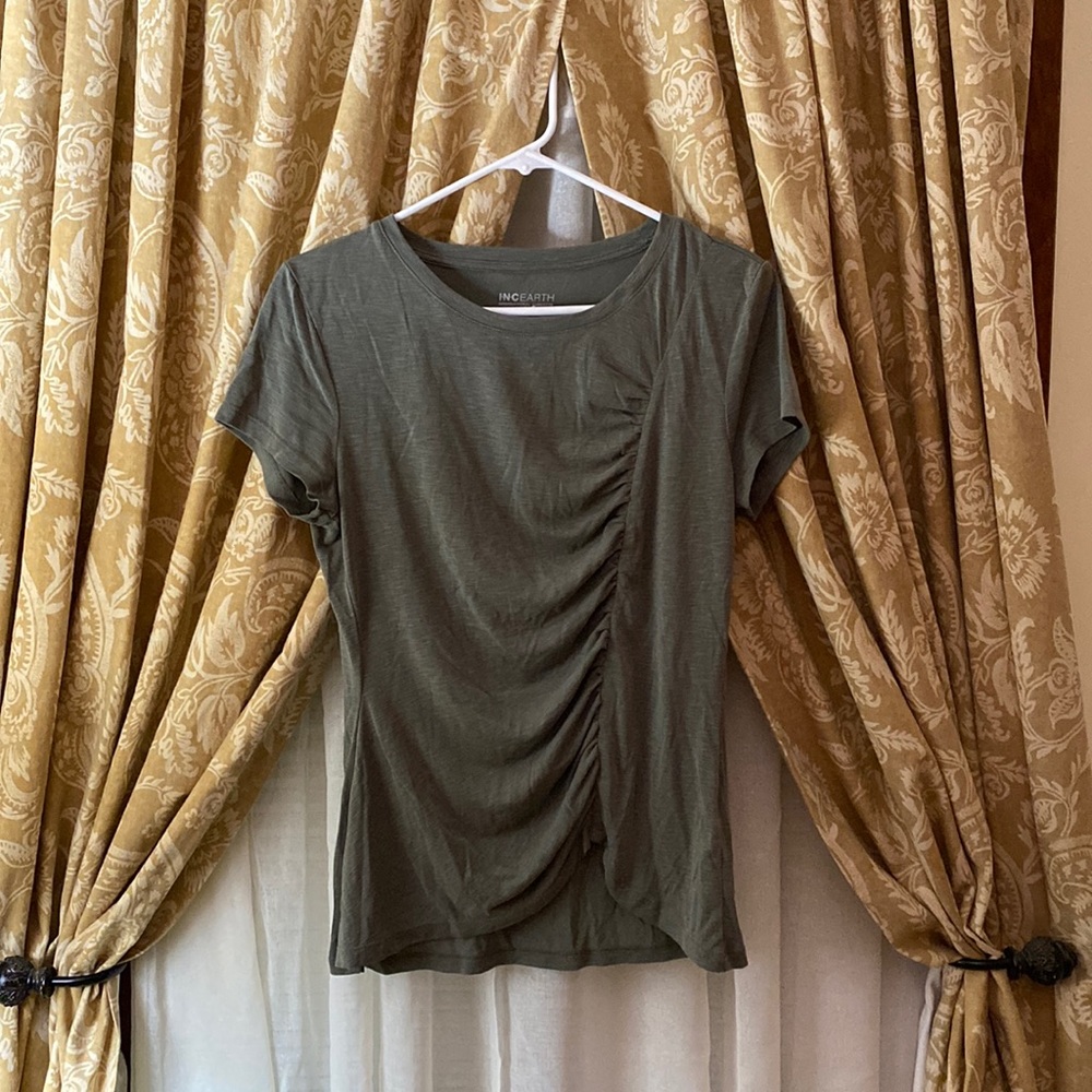 INC Army Green Short sleeve shirt, Size M